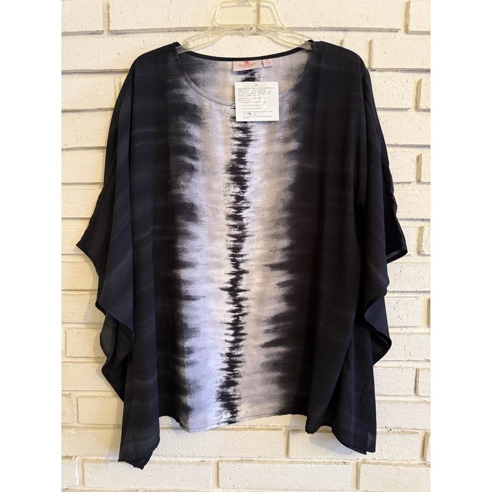 Quacker Factory Embellished Tie Dye Caftan Black & Gray Size Medium NWT New